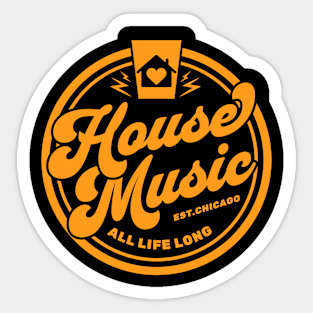 HOUSE MUSIC  - Circle Heart House Logo (Orange) Sticker